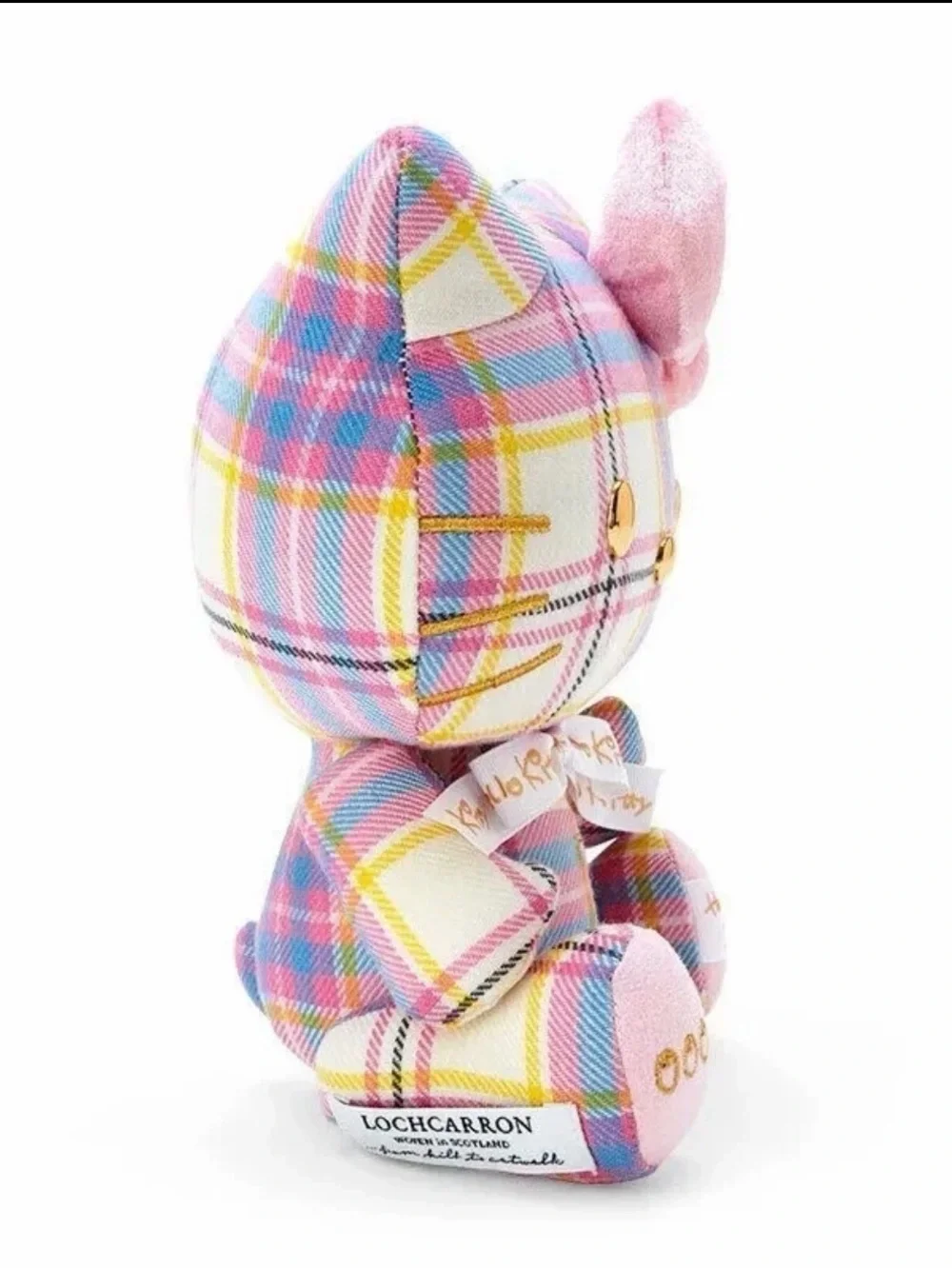 Hello Kitty Plush 50th Anniversary Scottish made- Pink Plaid - Gold Accents LE